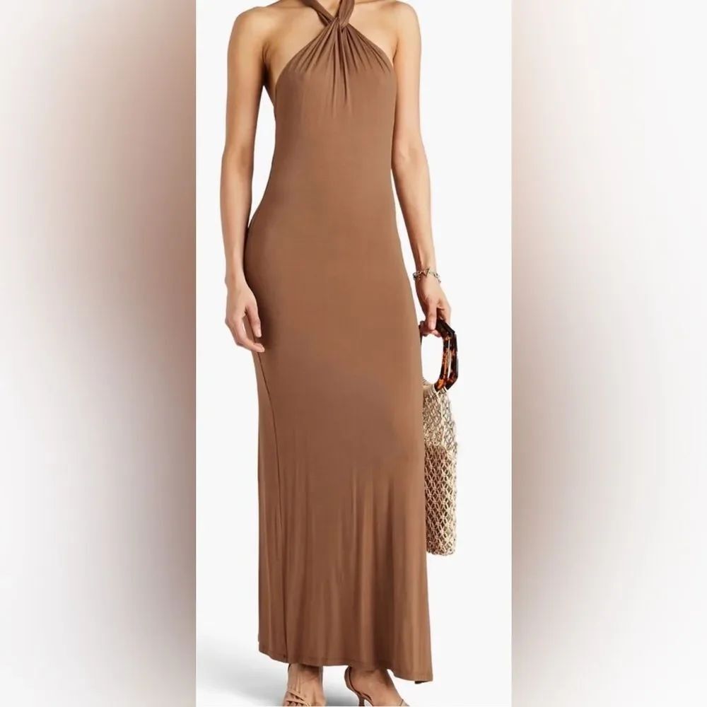 NWT Alice + Olivia camel draped halter Amaya dress size 2 $375